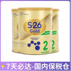 【7天必达】【保税仓包邮】【新旧包装混发】Wyeth 惠氏 S26金装奶粉2段 900克x3罐/箱（6-12个月）【收件人身份证必须上传】